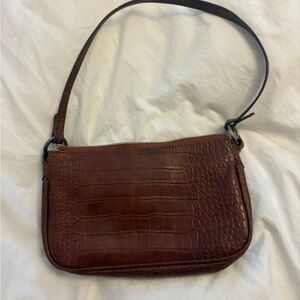 Mango Brown Faux Leather Croc Shoulder Bag